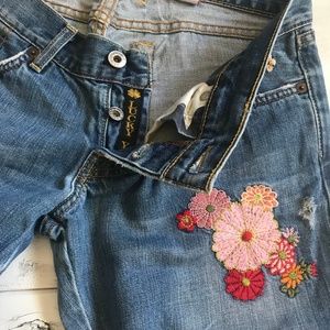 LUCKY Hippie Flower Embroidered Boot Cut Jeans
